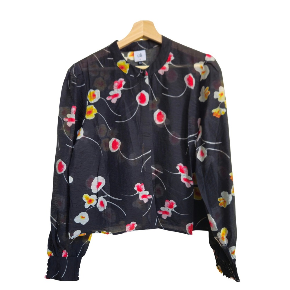 Cabi Greenhouse Top Sz Medium Dark Floral 2024 Sheer Office Workwear Career EUC